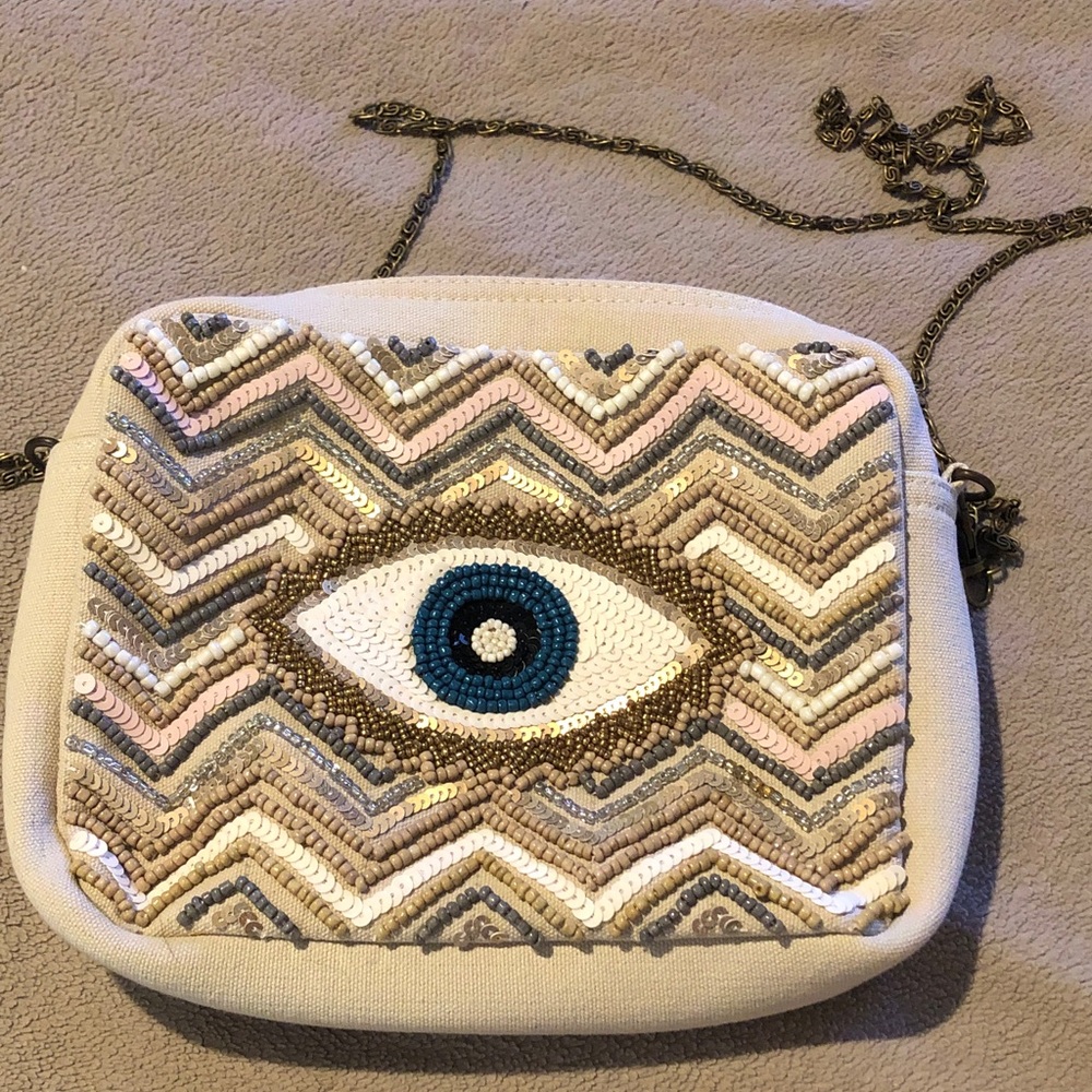 Beaded Evil Eye Crossbody Bag - Neutral